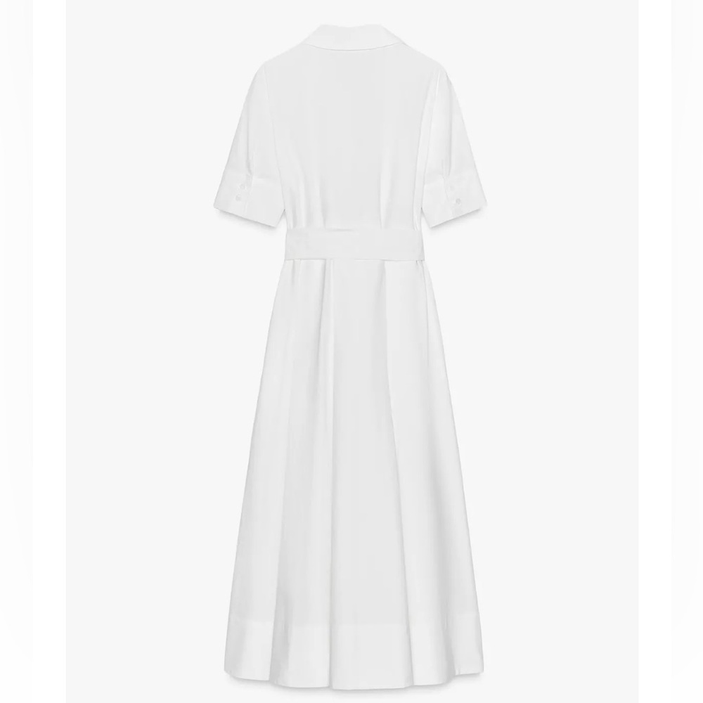Zara White Midi Shirt Dress with Tie Waist - Picture 6 of 9